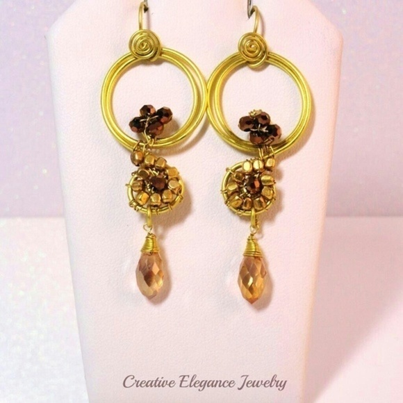 Jewelry - Dorado Crystal Beaded Brass Earrings